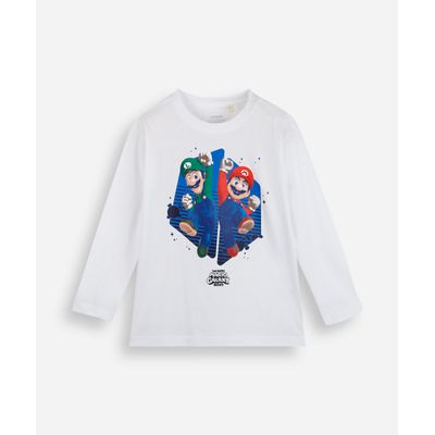 camiseta infantil de algodão manga longa mario bros off white