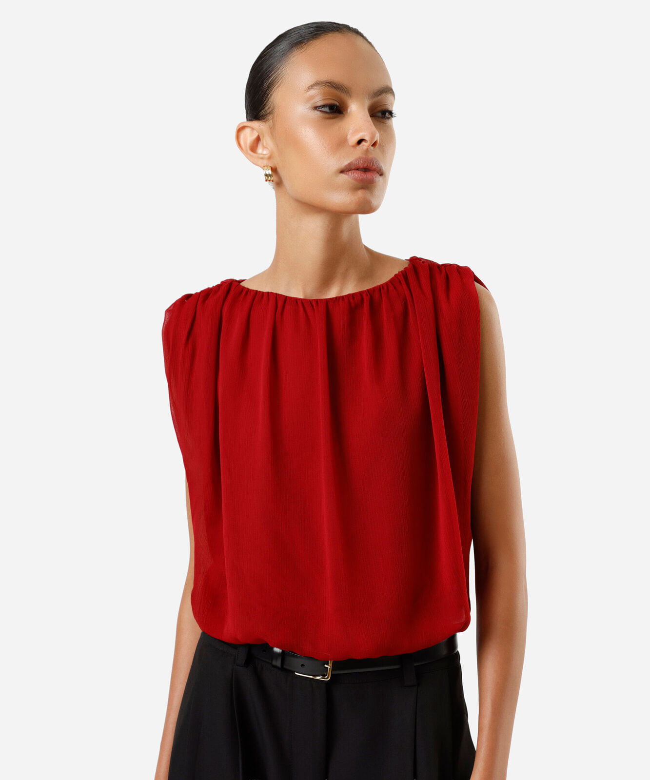 blusa balonê feminina decote cano franzida vermelha