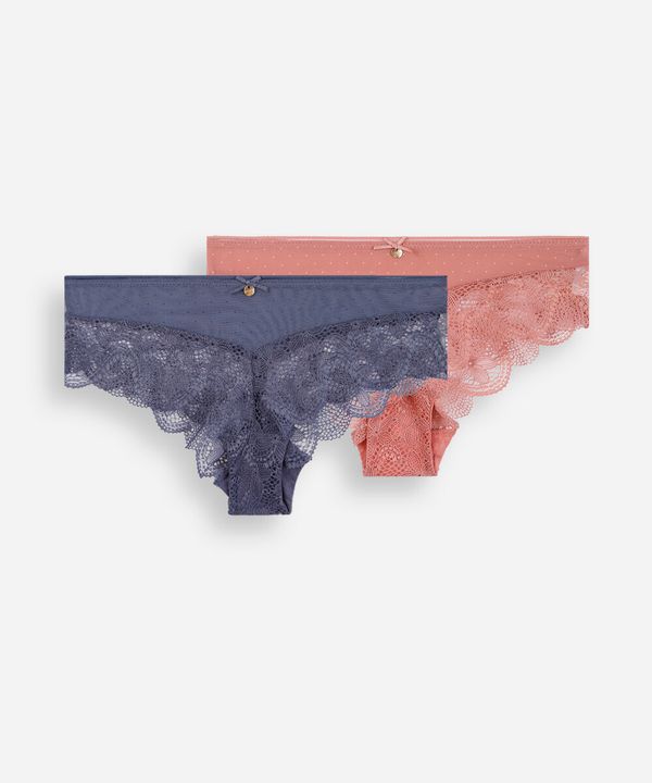 kit de 2 calcinhas caleçon feminino com renda floral colorido P
