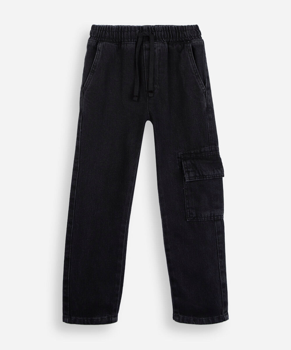 calça jogger cargo infantil jeans preta