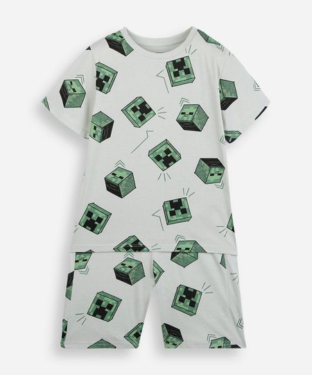 pijama curto infantil de algodão minecraft verde 6