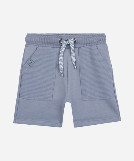 short de moletom infantil com cordão azul 1 short de moletom infantil com cordão azul 1