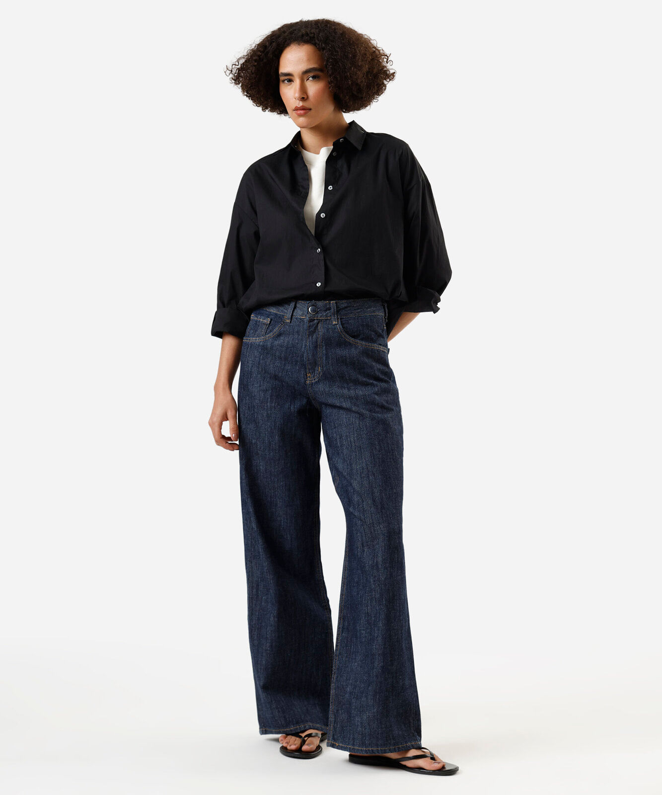 calça wide leg feminina jeans cintura alta azul