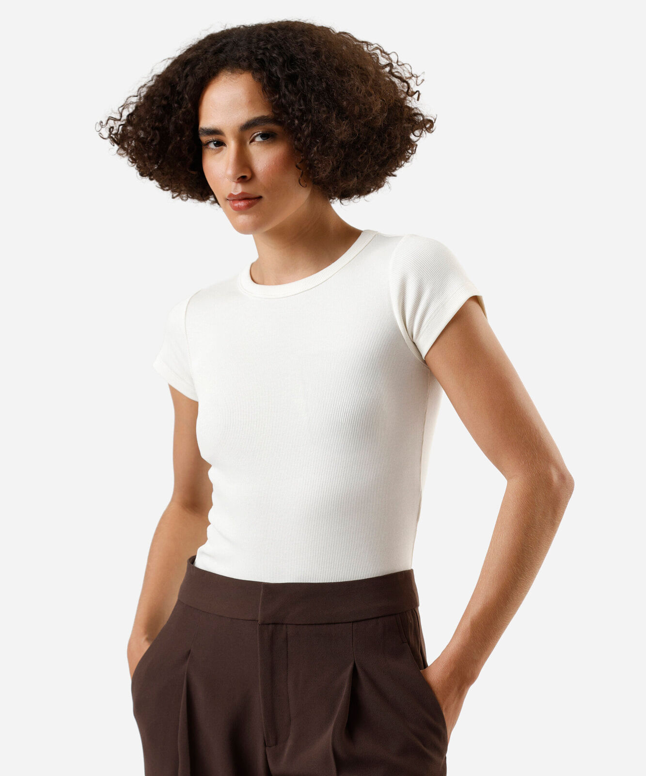 blusa baby look feminina de algodão peruano canelada off white