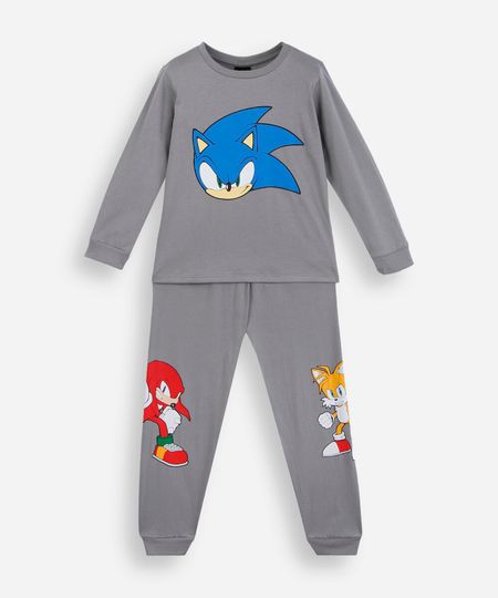 pijama longo infantil de algodão sonic cinza 6 pijama longo infantil de algodão sonic cinza 6