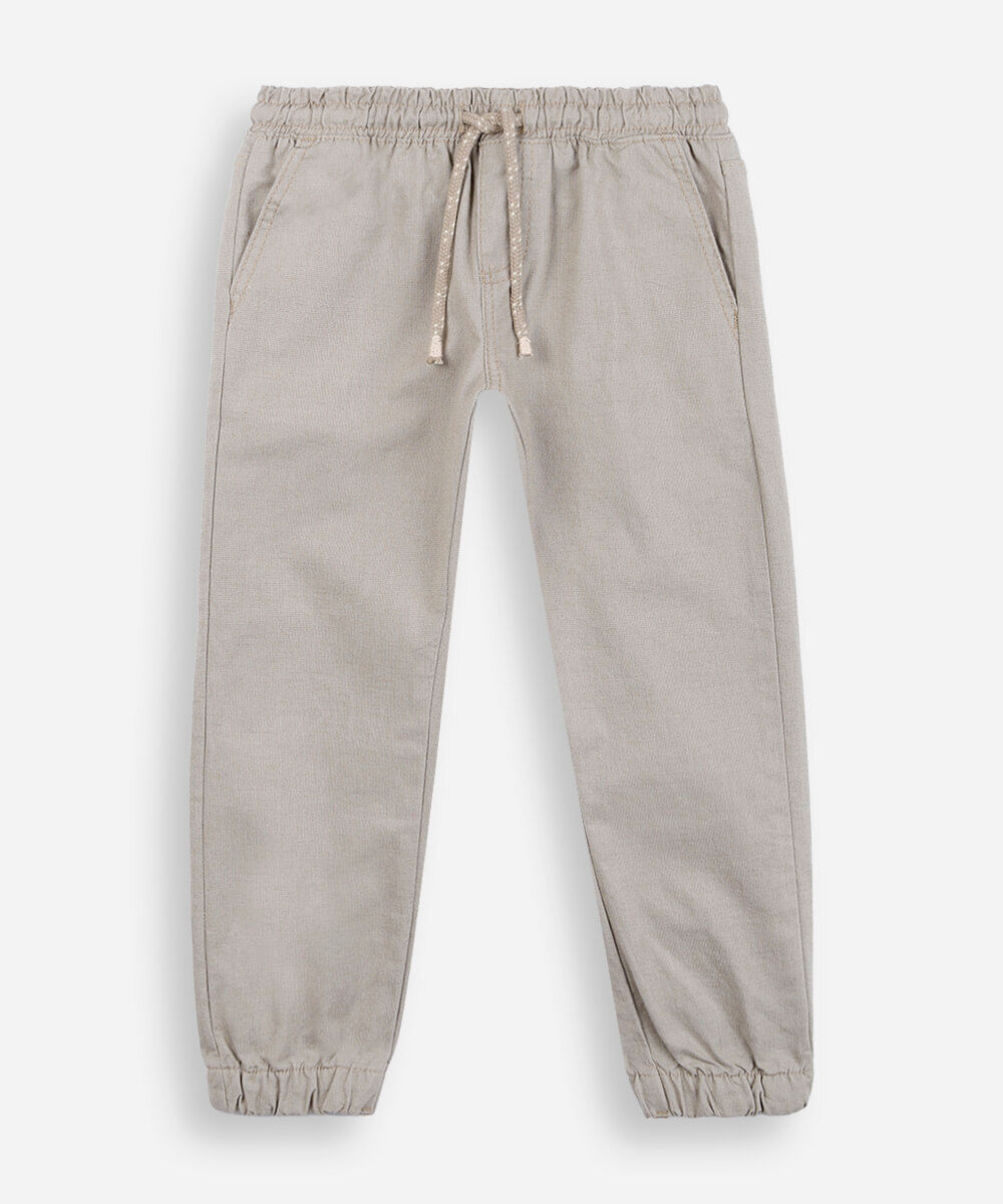 calça jogger infantil de sarja cós elástico bege