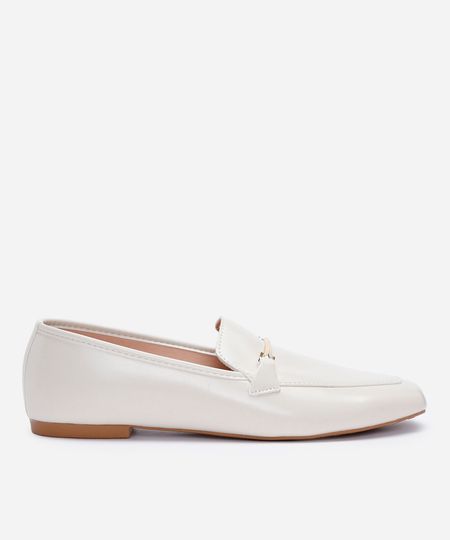 sapato loafer bico quadrado com fivela off white 36