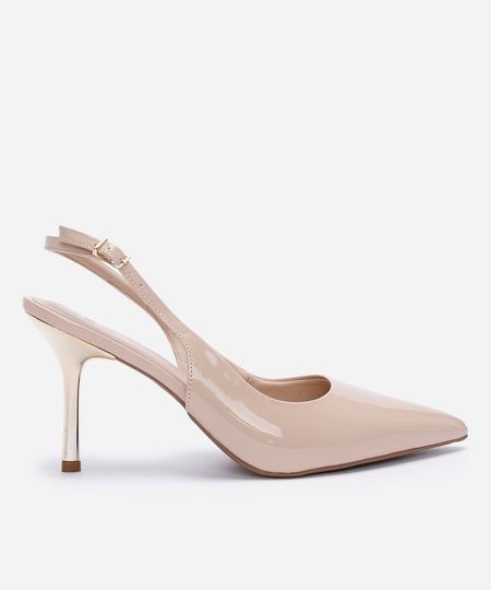 scarpin bico fino feminino salto fino com fivela bege 37