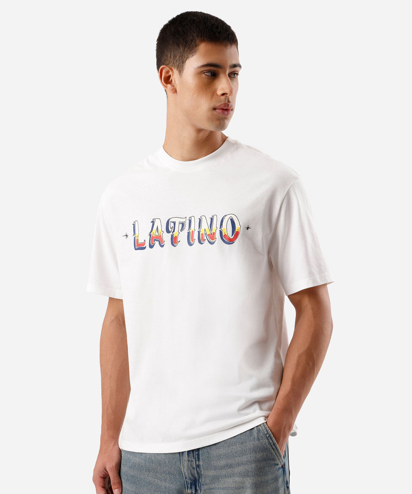camiseta masculina de algodão manga curta estampada off white