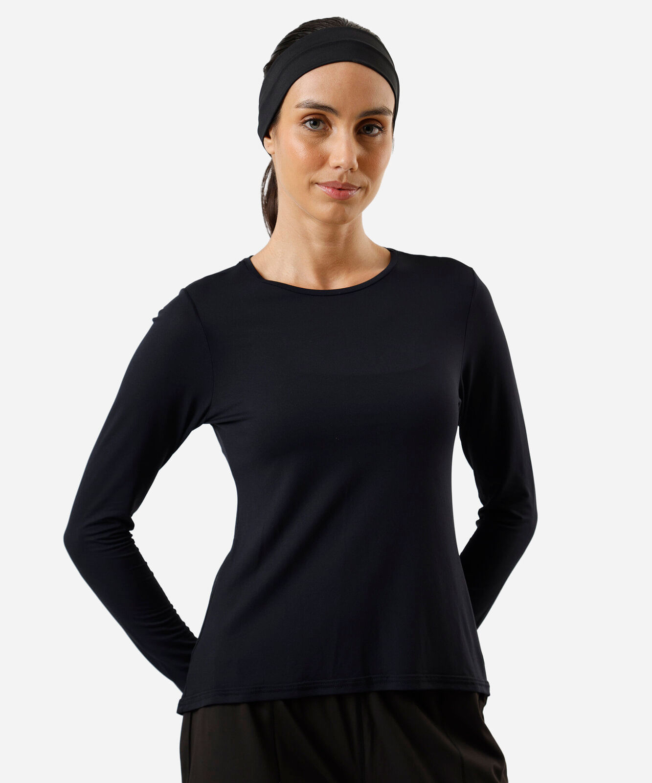 blusa feminina esportiva de poliamida manga longa preta
