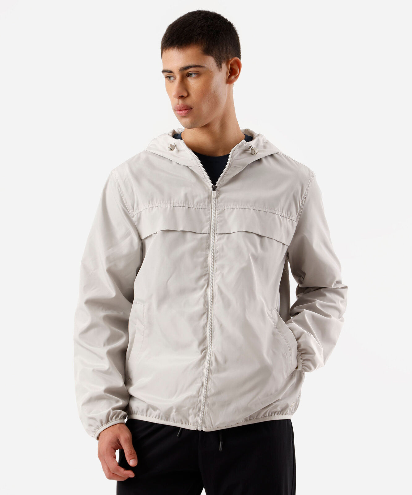 jaqueta masculina corta vento com capuz esportiva cinza