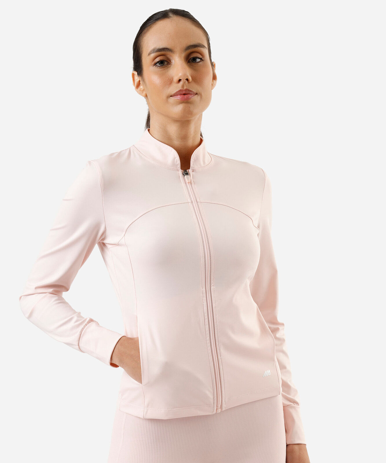 jaqueta gola alta esportiva rosa