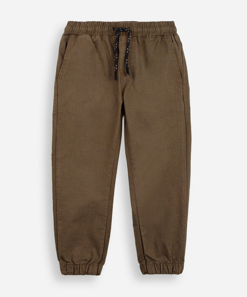 calça jogger infantil de sarja cós elástico marrom