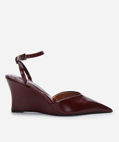 scarpin bico fino anabela vinho 37