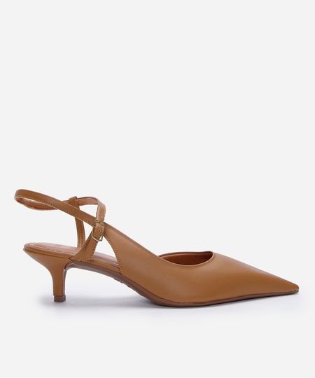 scarpin slingback bico fino salto baixo marrom 36