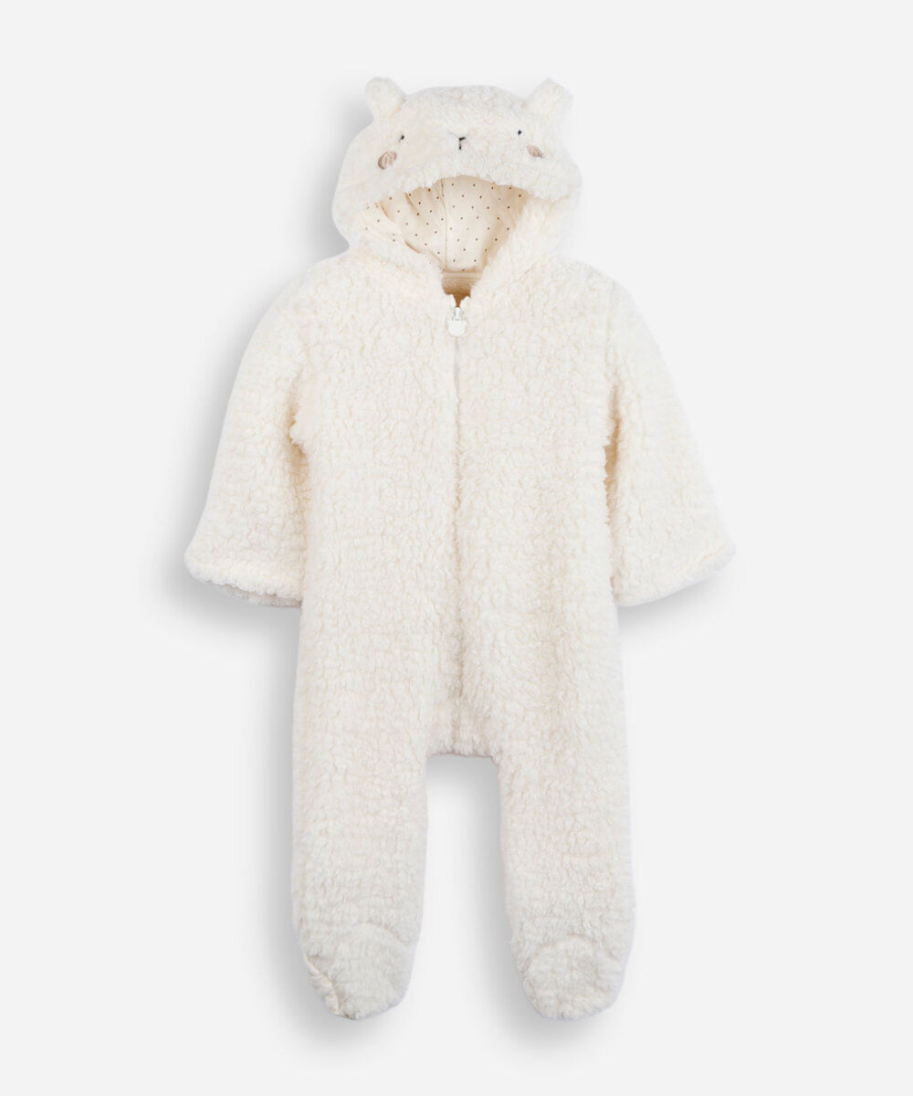 macacão infantil com capuz ovelha off white