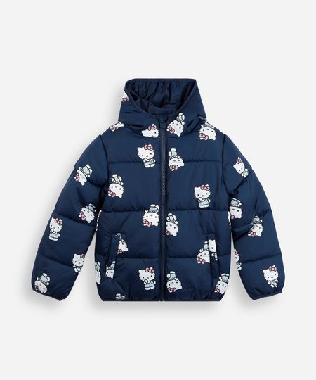 jaqueta puffer infantil com capuz hello kitty azul 4