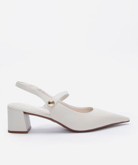 scarpin slingback bico fino salto grosso off white 34