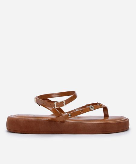 rasteirinha flatform com tachas marrom 36