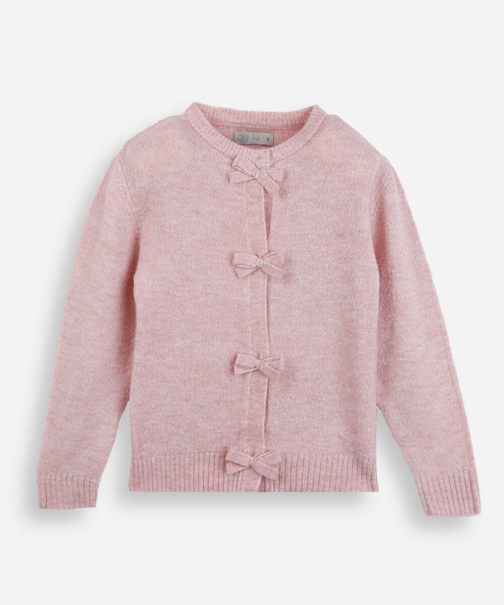 cardigan infantil de tricot com laços rosa