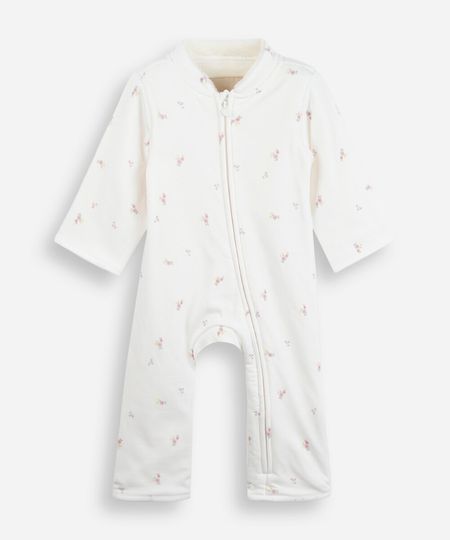 macacão infantil manga longa floral off white 9-12