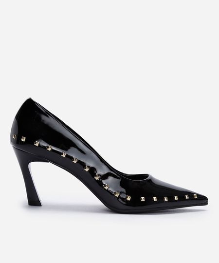 scarpin bico fino salto fino com tachas preto 34