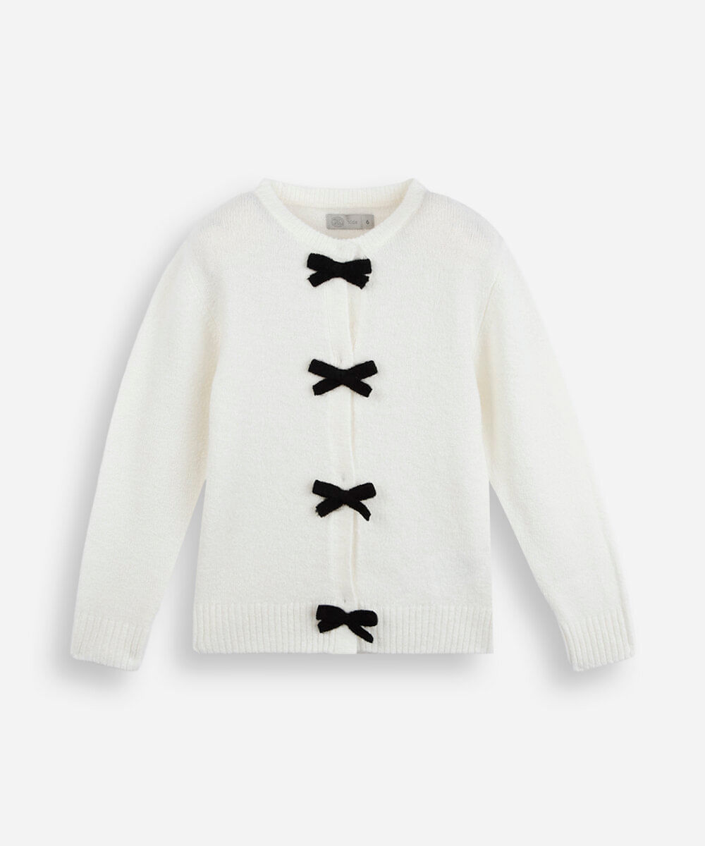 cardigan infantil de tricot com laços off white