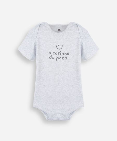 body infantil de algodão manga curta estampado cinza 18-24