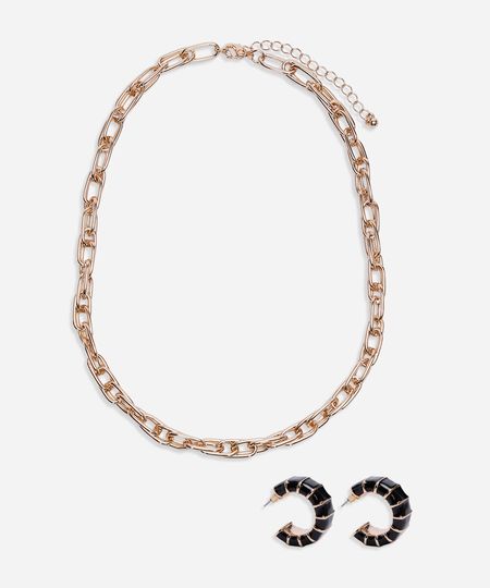 kit de colar e brinco argola dourado UNICO kit de colar e brinco argola dourado UNICO