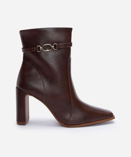 bota cano curto bico quadrado salto alto vizzano marrom 34
