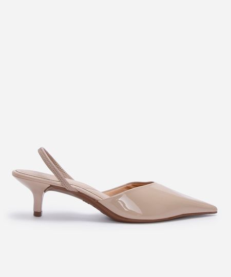 scarpin slingback bico fino salto baixo bege 34