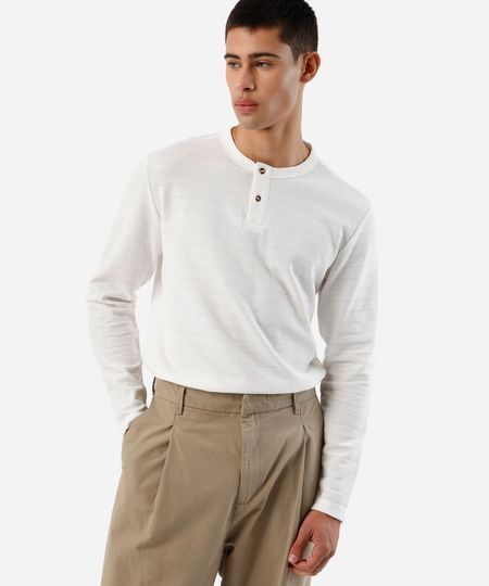 camiseta masculina texturizada com manga longa off white P