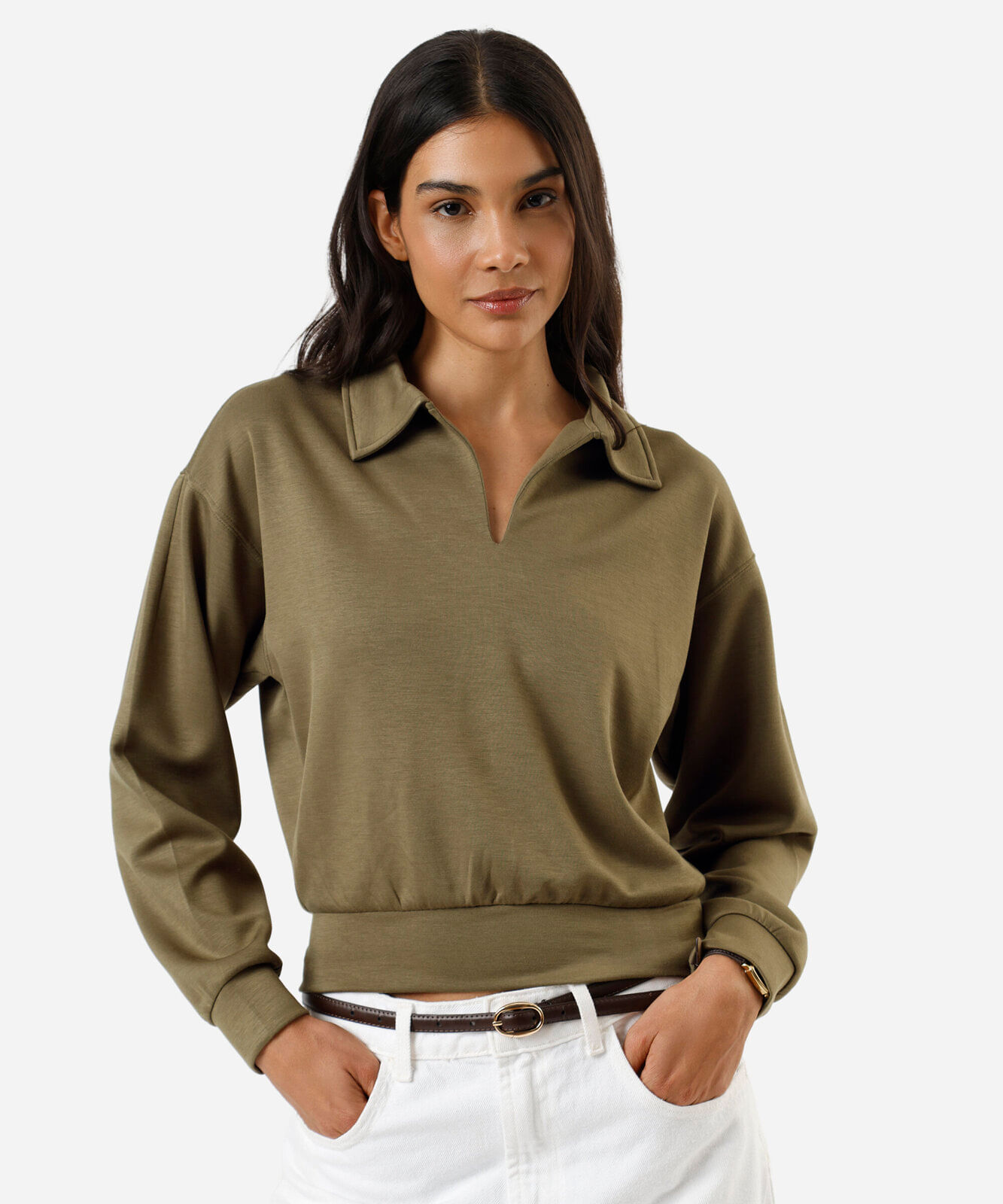 blusão feminino de moletom com gola verde