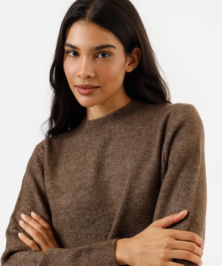suéter básico feminino cropped de tricot marrom M