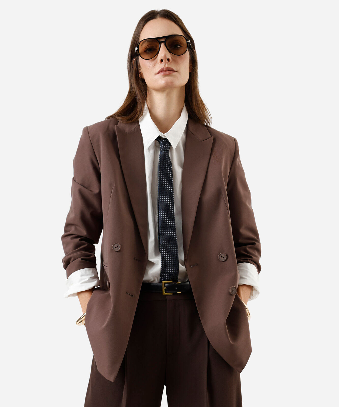 blazer feminino de alfaiataria marrom