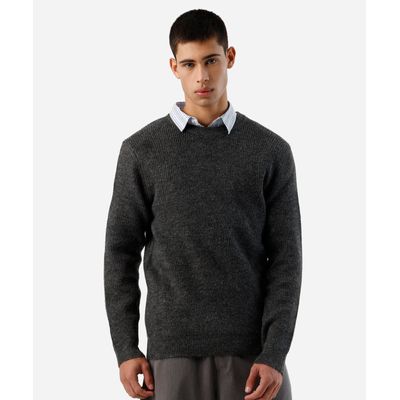 suéter masculino de tricot canelado cinza