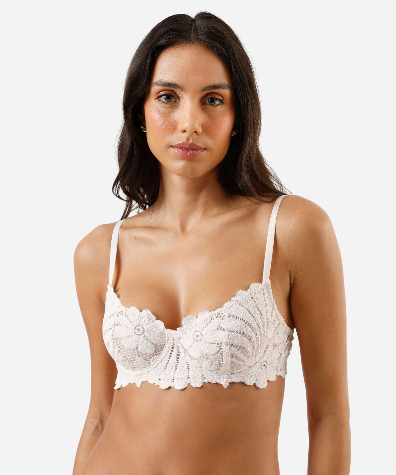 sutiã meia taça feminino de renda floral off white