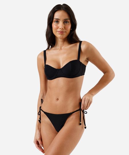 biquíni calcinha de amarração feminino canelado preto M