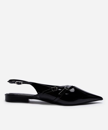 sapatilha slingback bico fino com fivelas preta 36