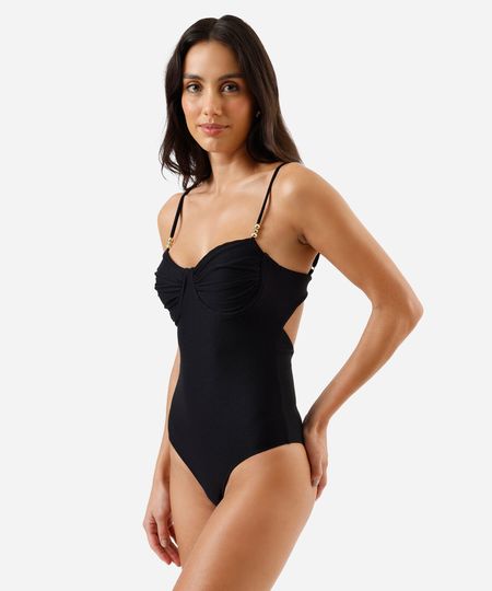 maiô meia taça feminino com franzido canelado preto G