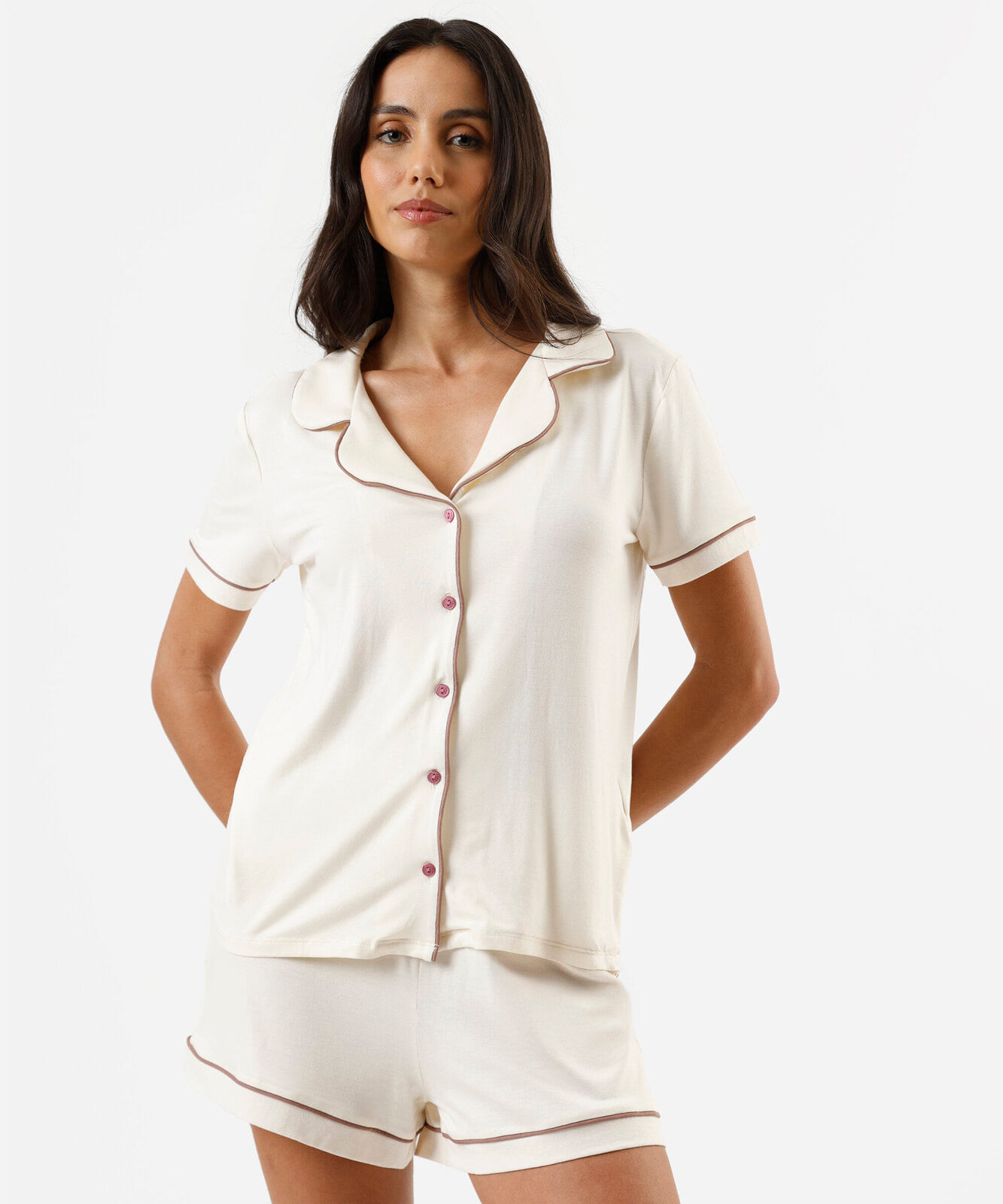 pijama americano curto feminino de viscose bege