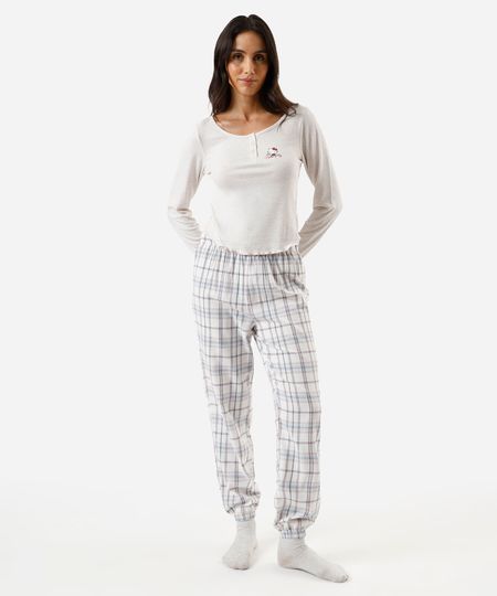 pijama longo feminino hello kitty bege M