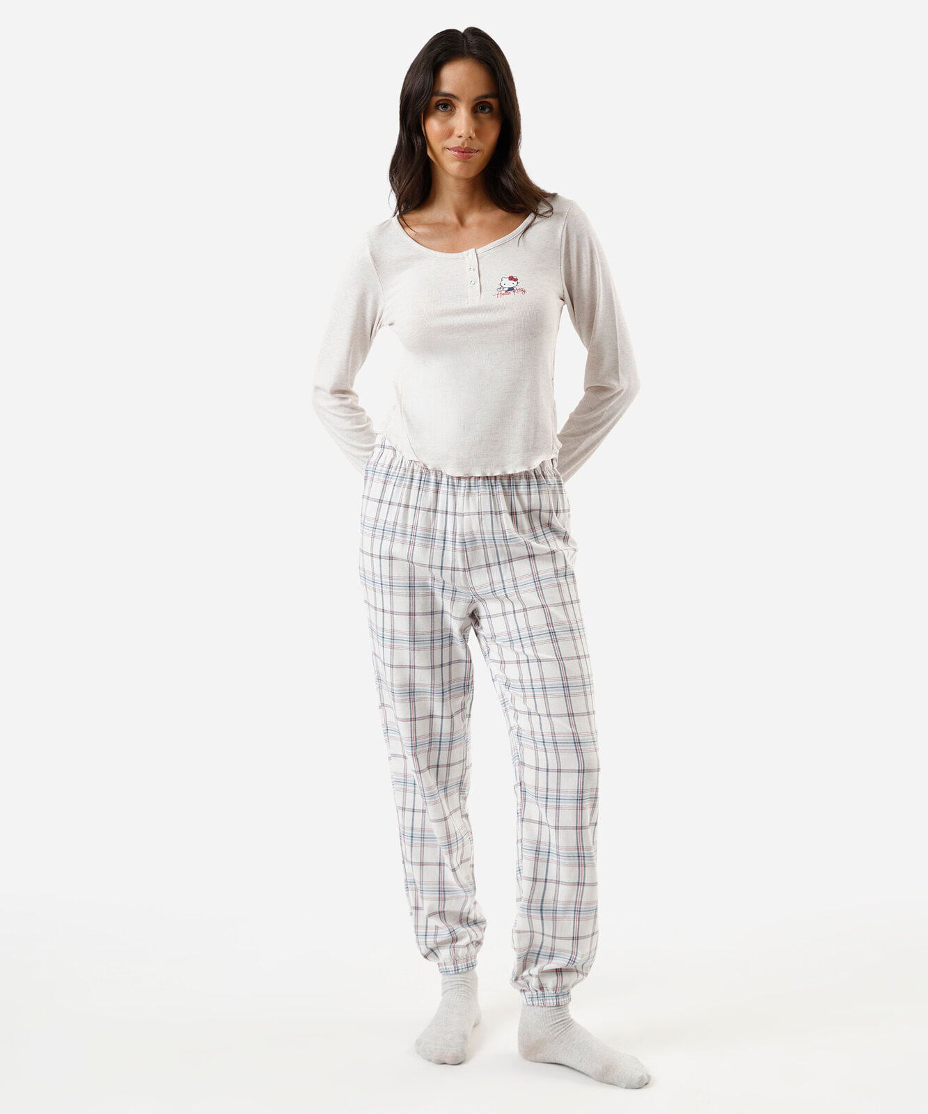 pijama longo feminino hello kitty bege