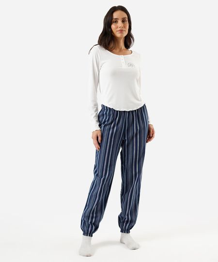 pijama longo feminino stitch listrado azul GG
