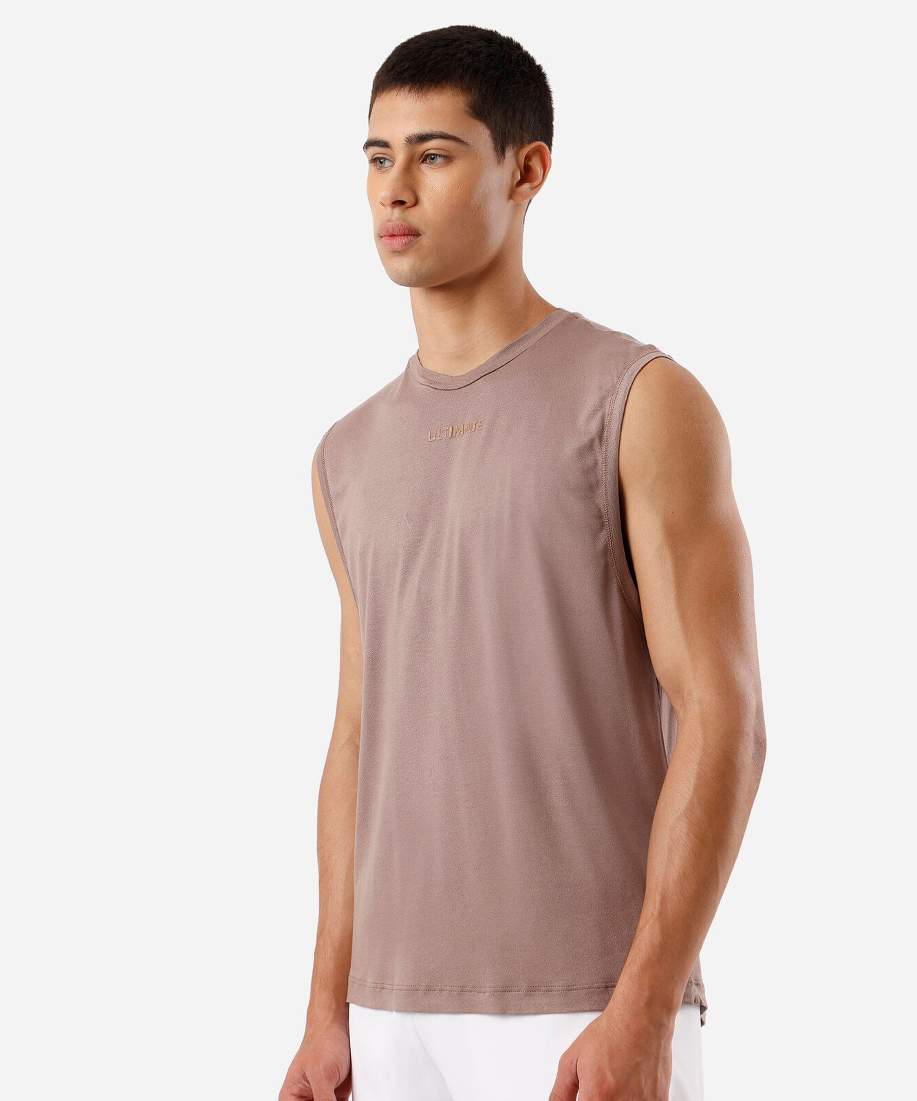regata esportiva muscle masculina de viscose marrom