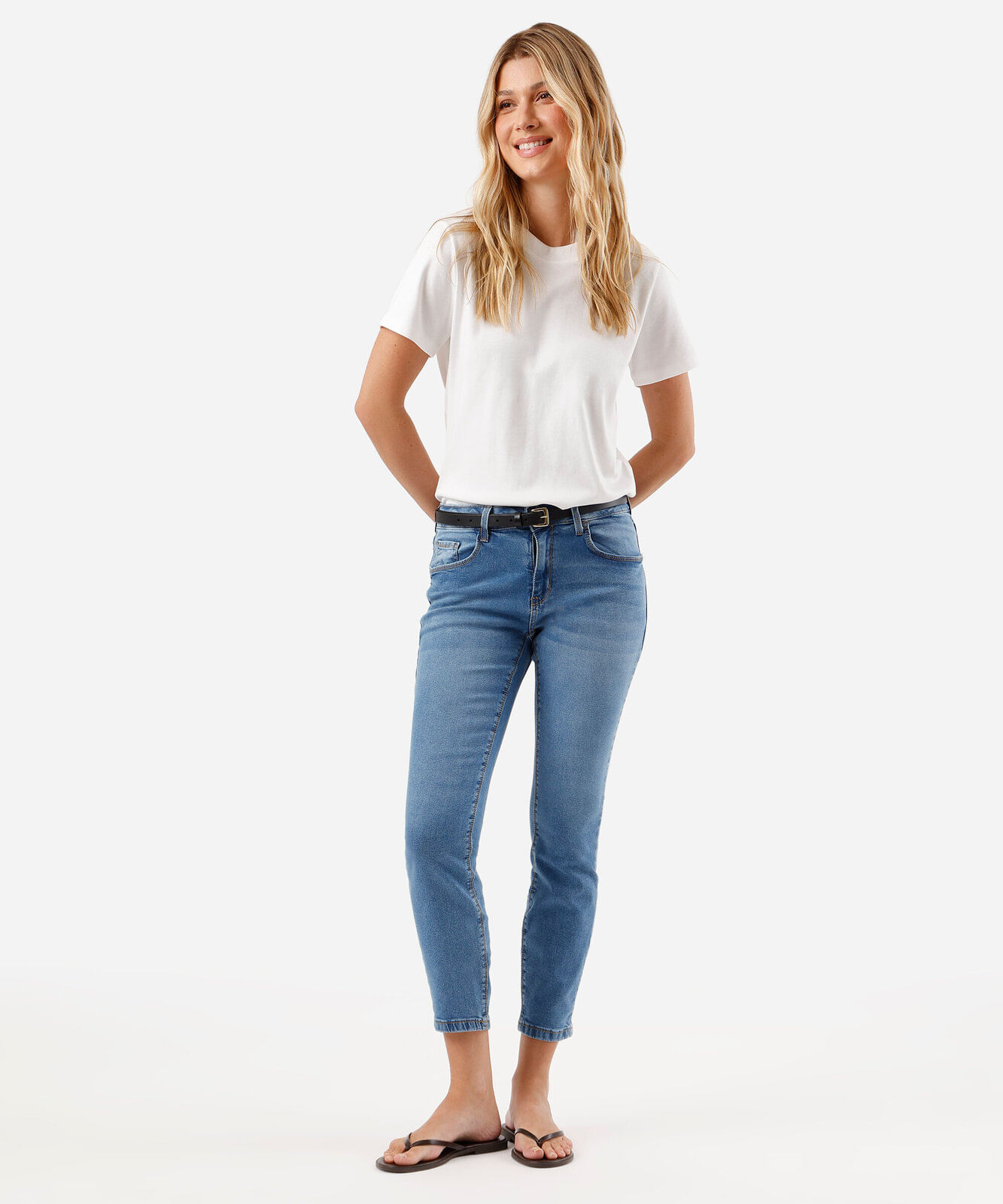 calça skinny feminina jeans cintura média azul