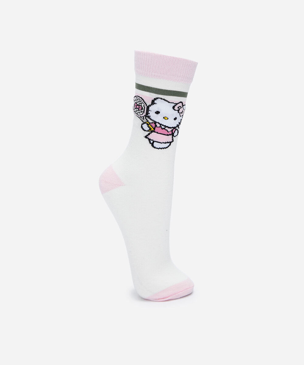 meia cano alto hello kitty off white
