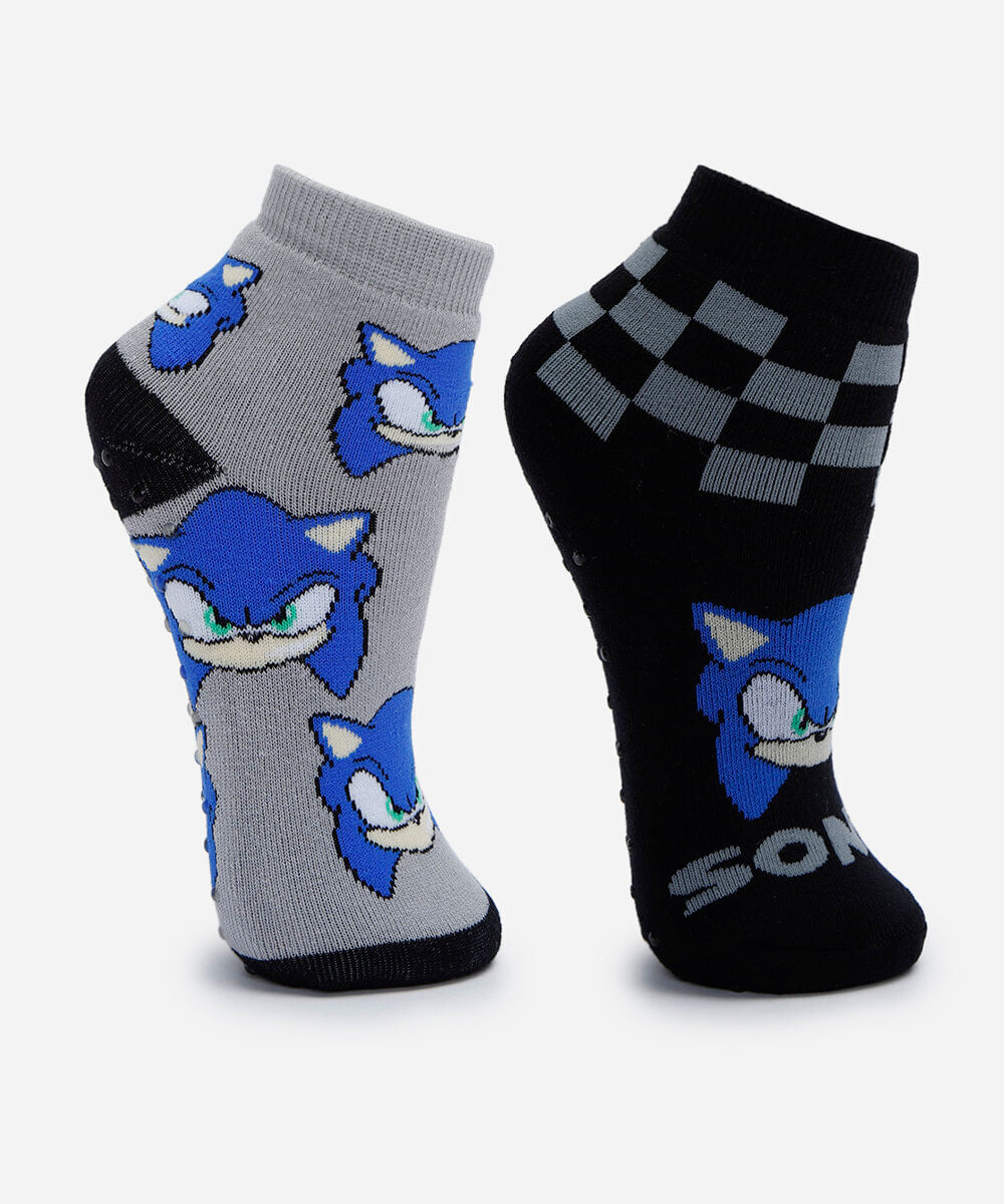 kit de 2 meias cano médio infantil sonic colorido