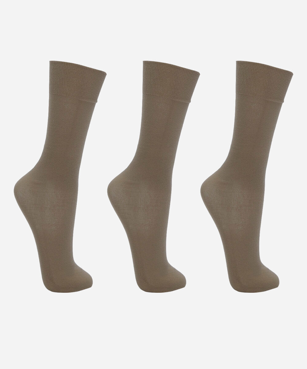 kit de 3 meias cano longo de poliamida bege