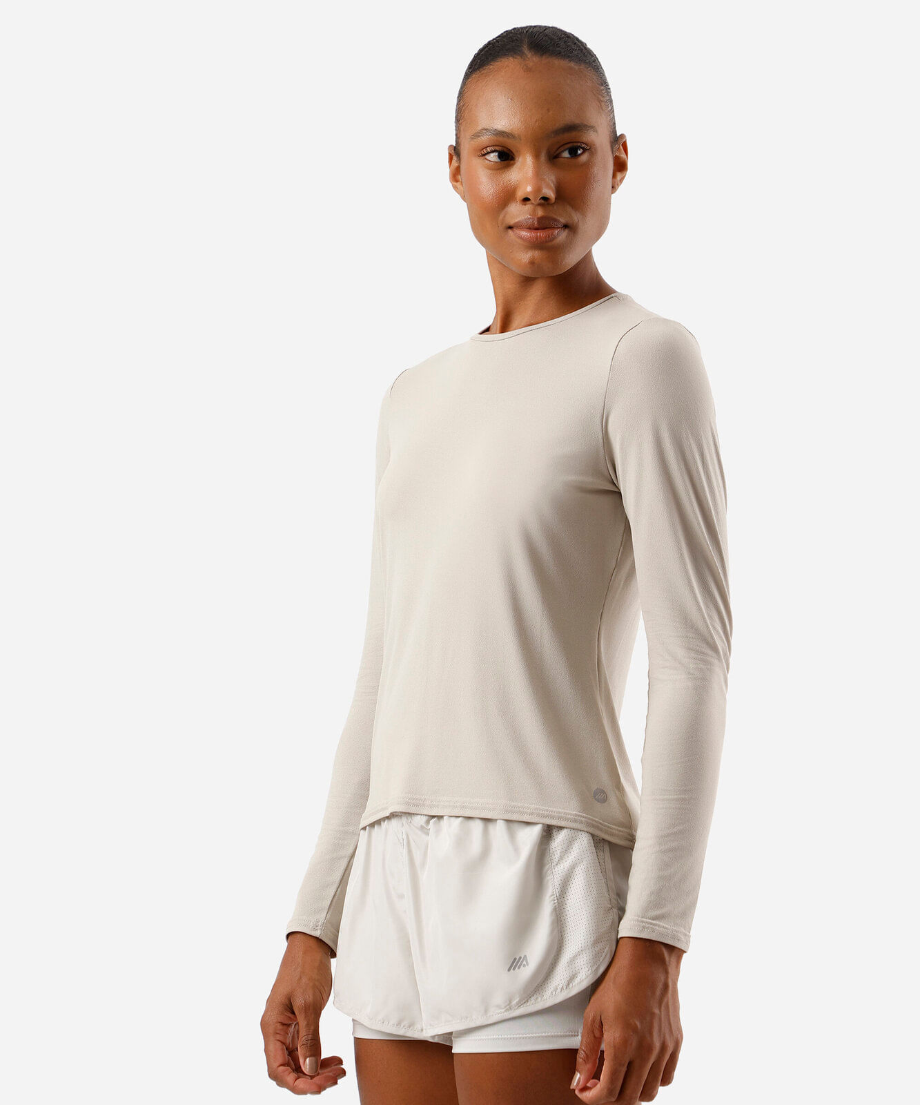 blusa feminina esportiva de poliamida manga longa bege